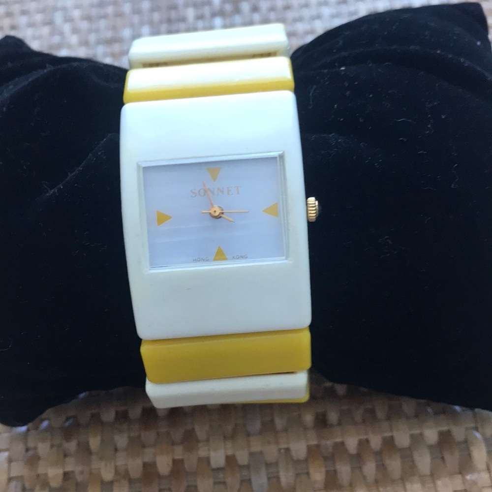 Sonnet Rectangular Yellow and Cream Manual Wind Watch